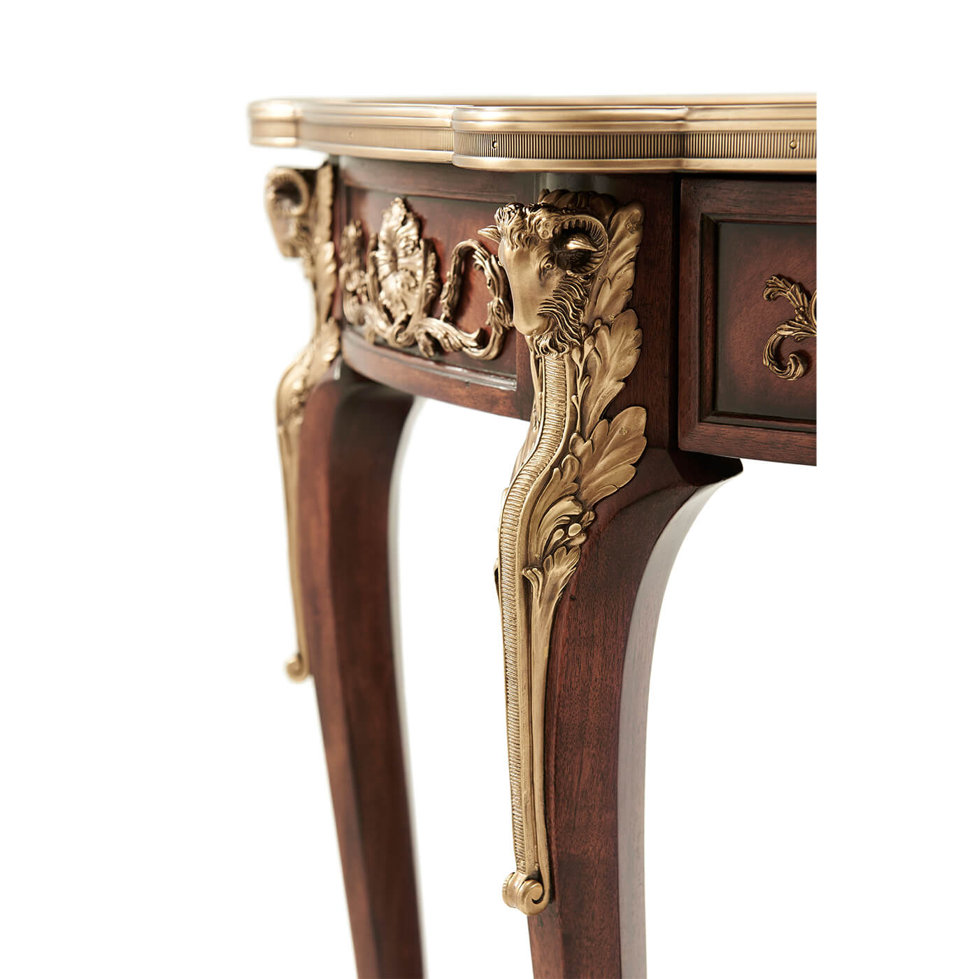 Detailed leg design on Louis XV style console table.