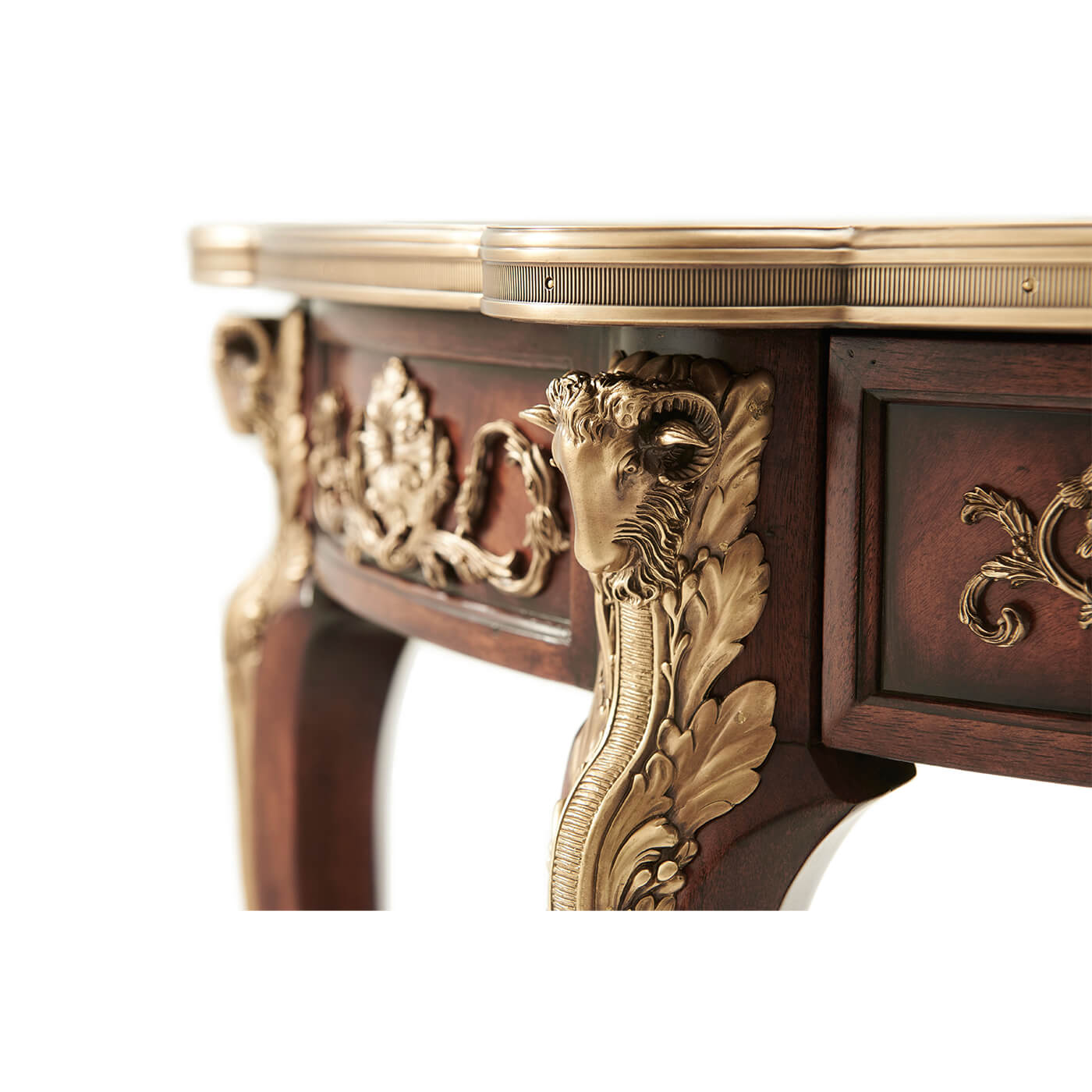 Close-up of decorative elements on Louis XV console table.