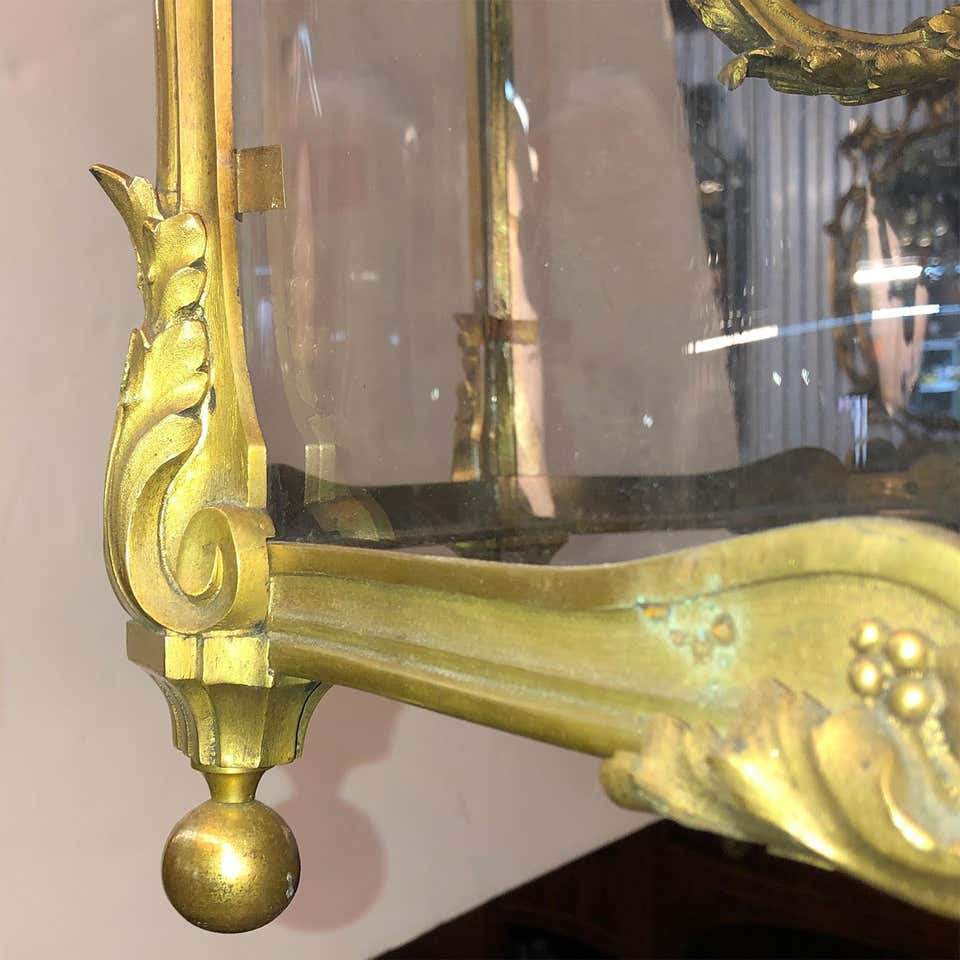 Close-up of base detail on bronze hall lantern.