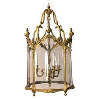 Ornate Louis XVI bronze hall lantern full view.