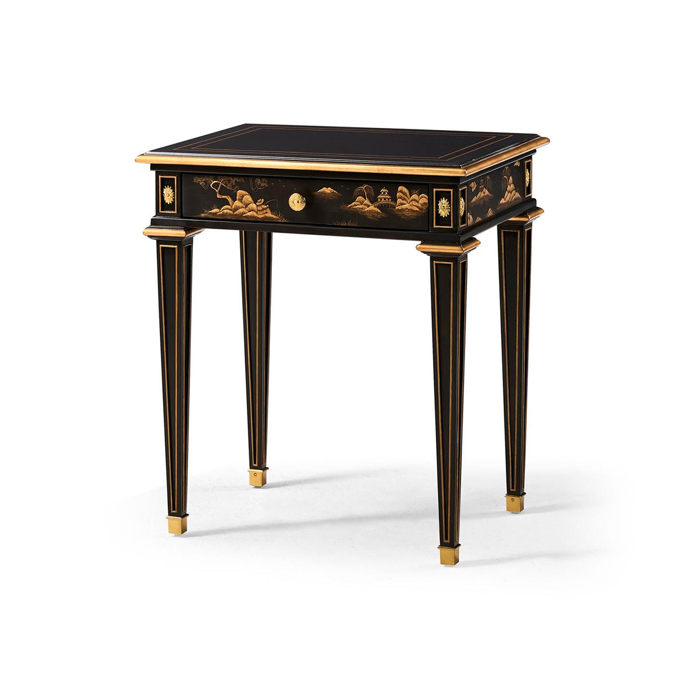 Black Louis XVI Chinoiserie end table front view.