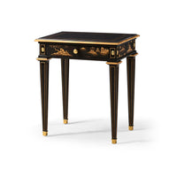 Black Louis XVI Chinoiserie end table front view.