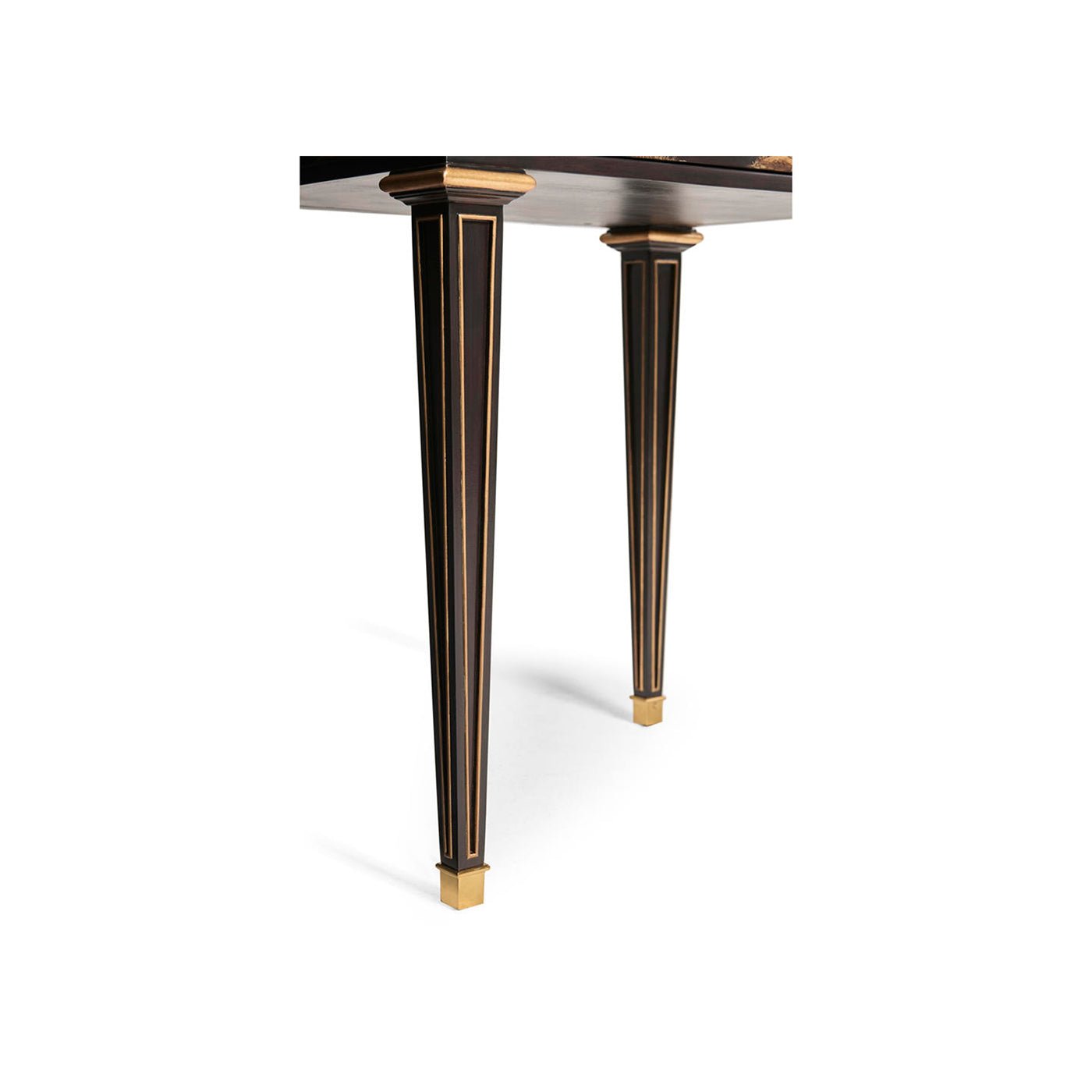 Close-up of tapered legs on Louis XVI Chinoiserie table.