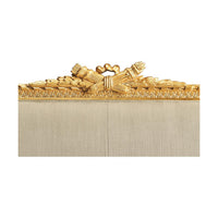 Louis XVI settee, decorative top detail, neoclassical elements.