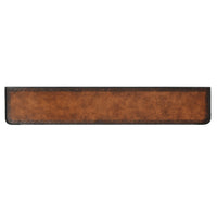 Top view of console table surface with leather detail.