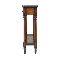 Side view of console table, carved wooden legs.