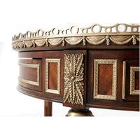 Detailed view of table frame decorations.