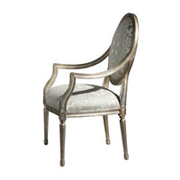 Louis XVI armchair side profile, damask upholstery design.