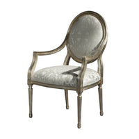 Louis XVI armchair front-right view, damask upholstery.