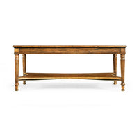 Side view of parquetry coffee table with fluted detailing.