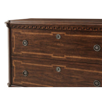 Close-up of Louis XVI commode drawer details.