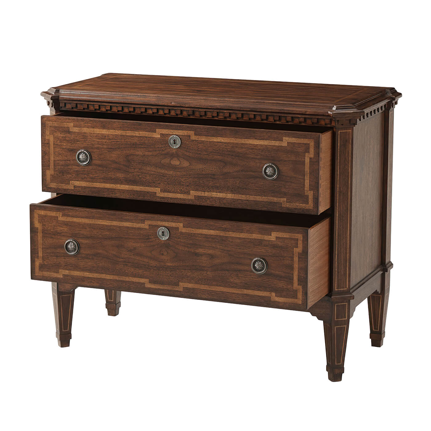 Louis XVI style commode with open top drawer.