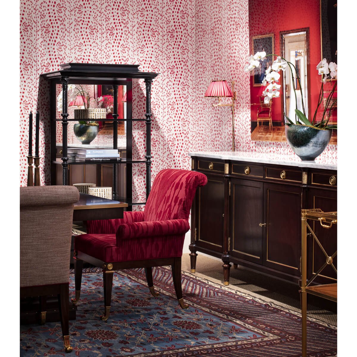 Louis XVI buffet in elegant dining room setting.