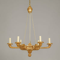 Detailed view of elegant Louis XVI chandelier design.