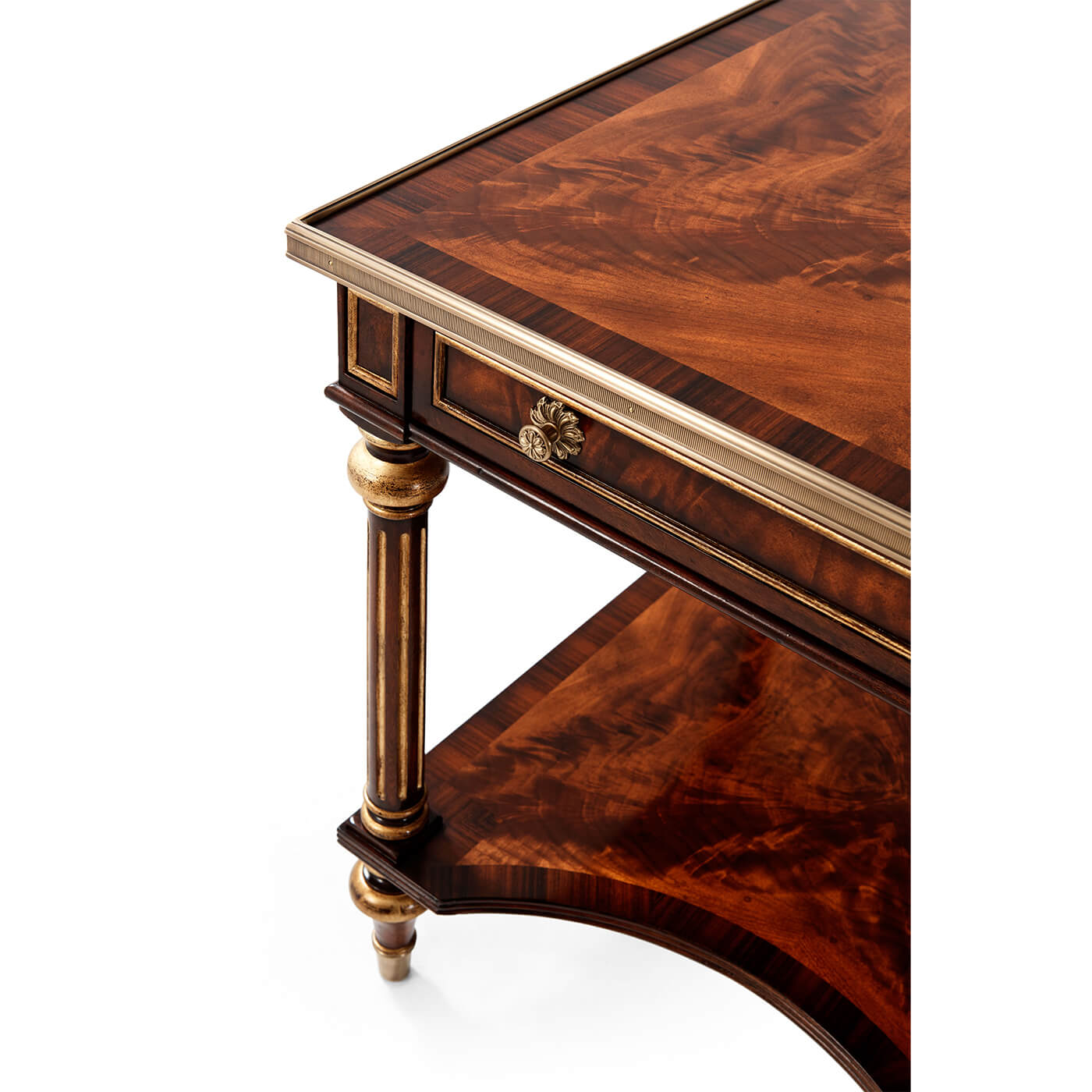 Close-up of Louis XVI table corner and drawer.
