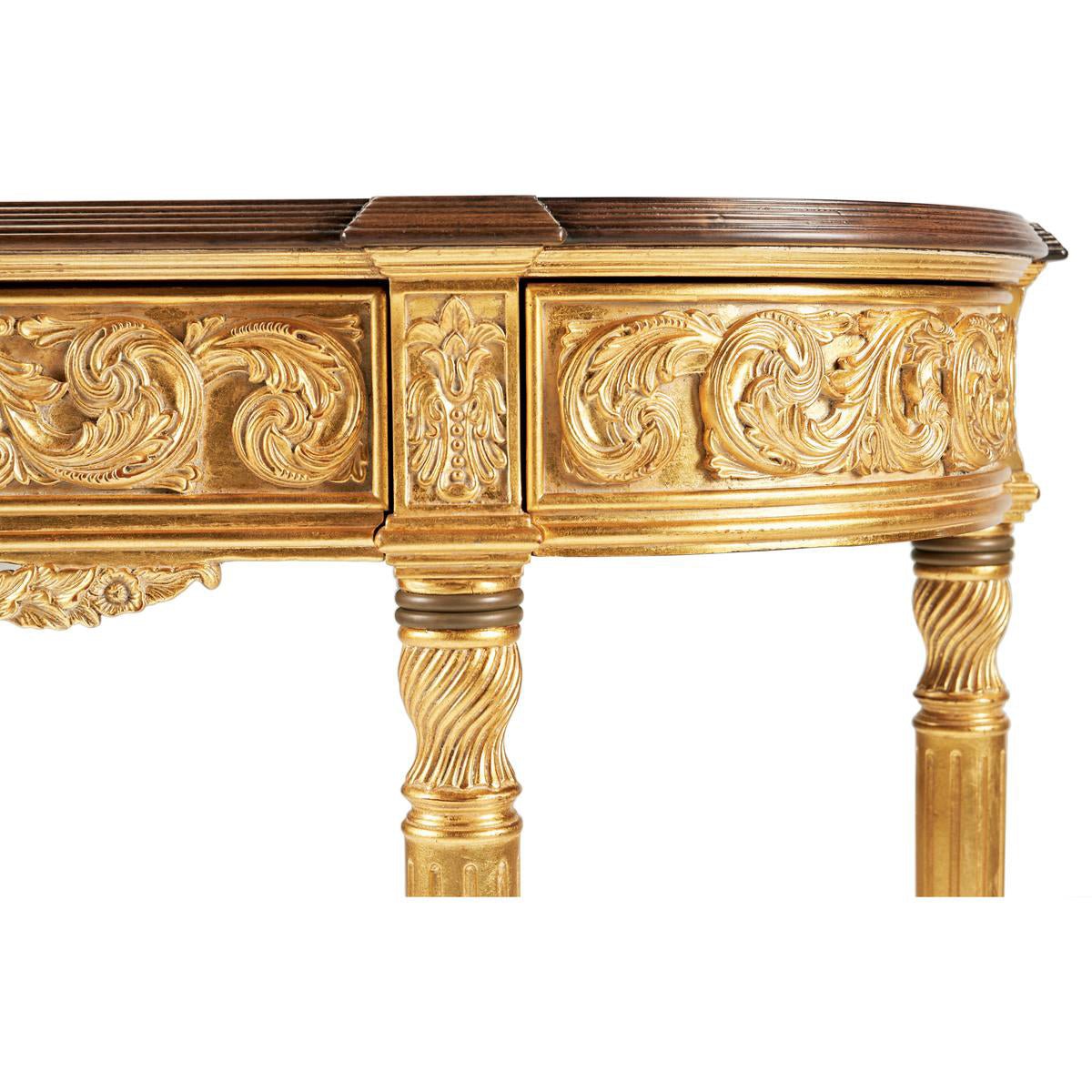 Carved detail on Louis XVI giltwood console table edge.