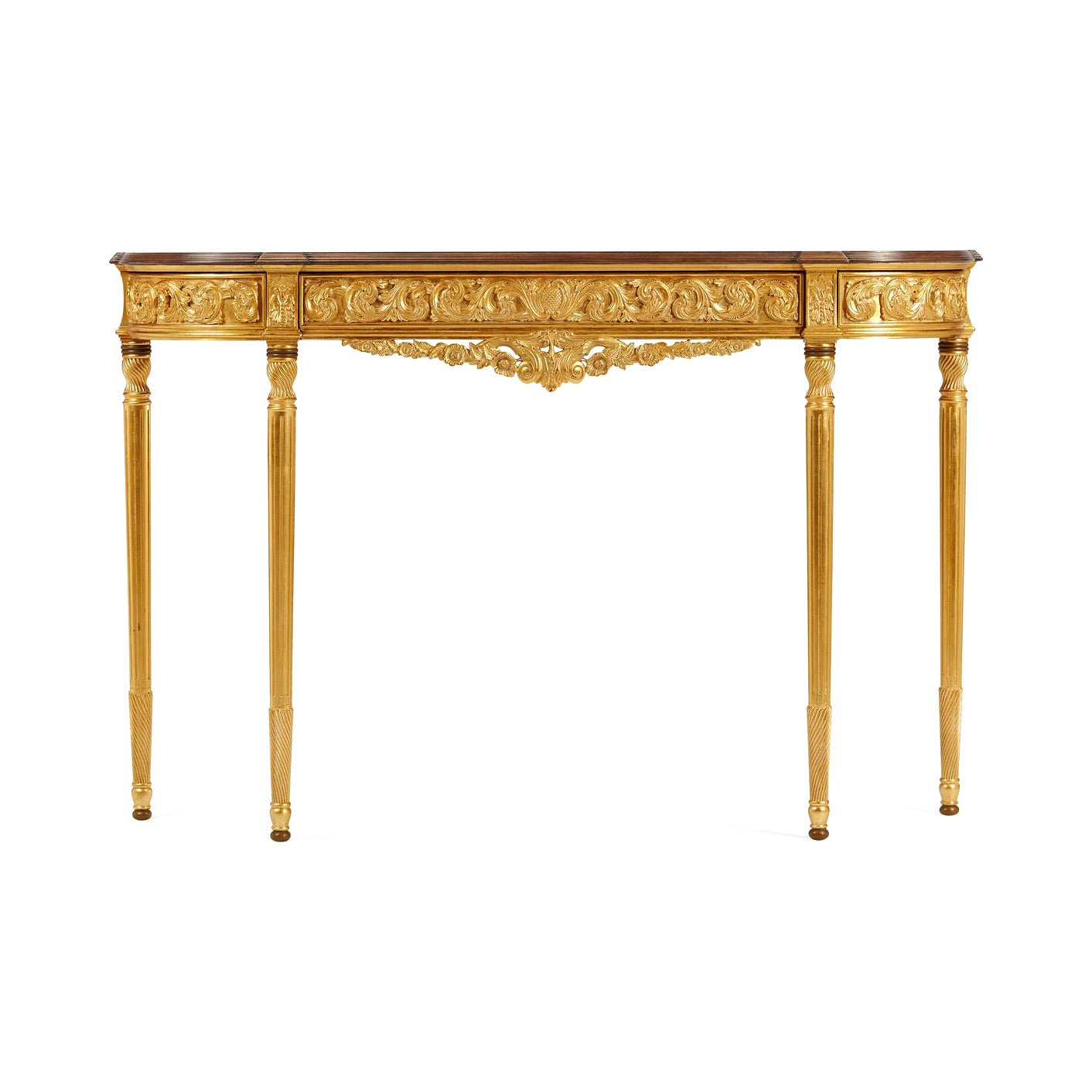 Front view of Louis XVI giltwood console table.