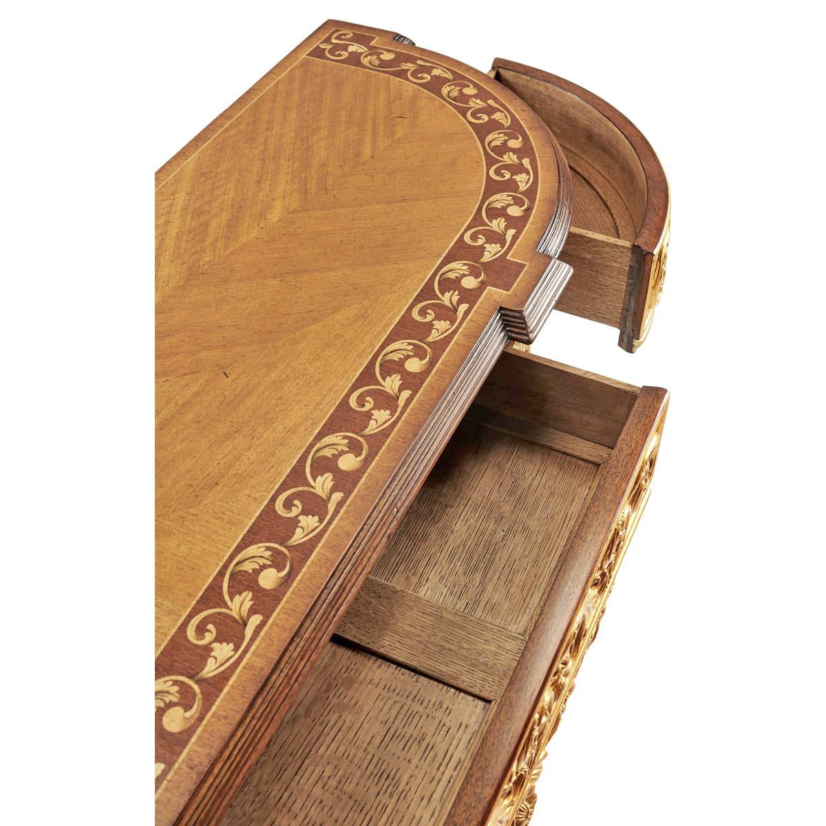 Open drawer detail of Louis XVI giltwood console table.