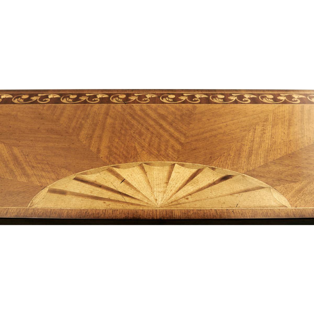 Inlay design on Louis XVI console table surface.