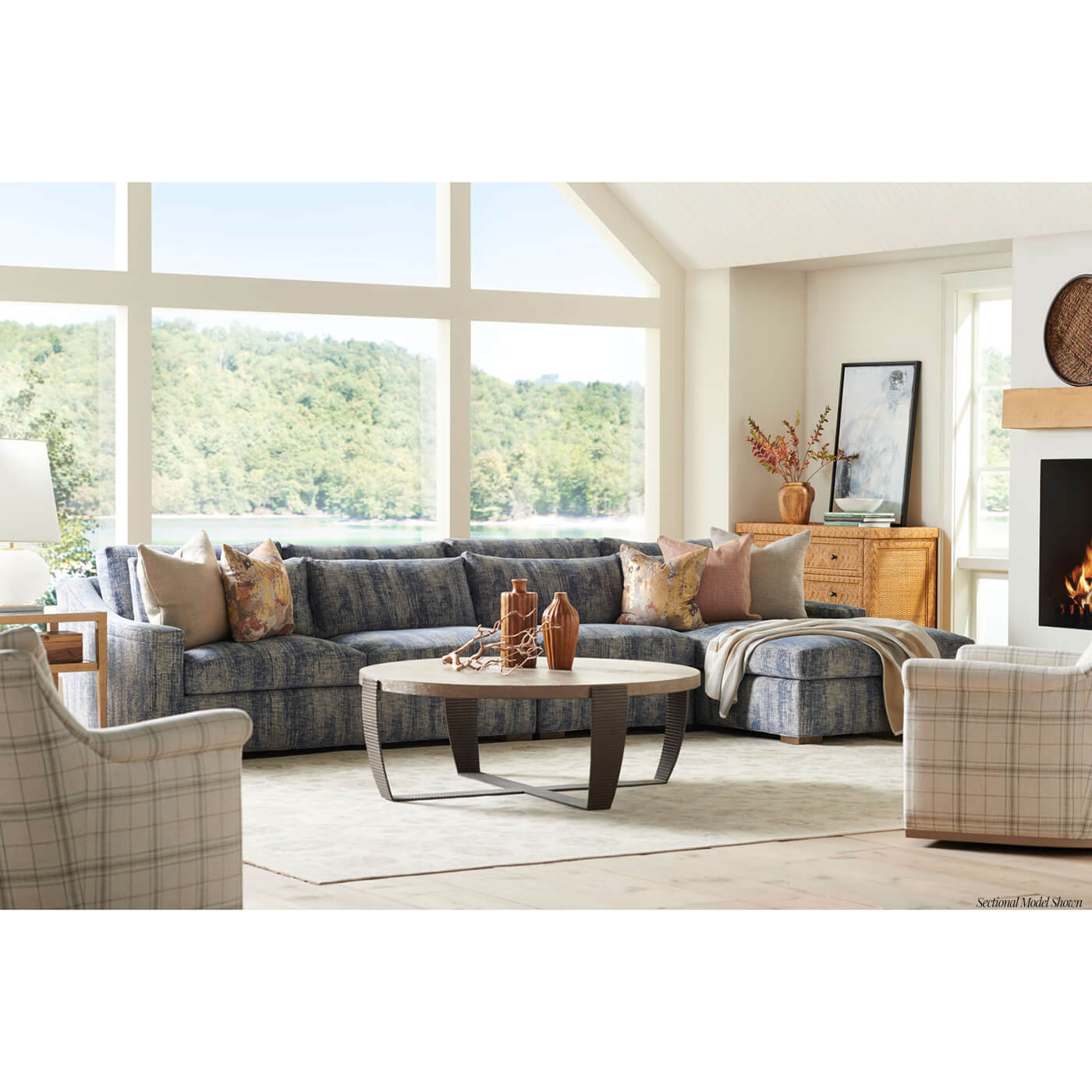 Cozy living room setup, sofa with decor items.