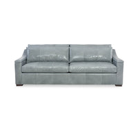 Gray leather sofa, front view, minimalist style.
