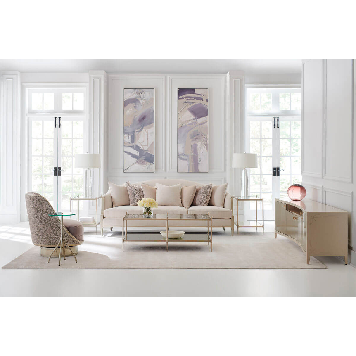 Luxury living room with modern coffee table.
