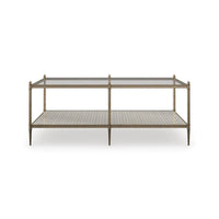Glass and gold modern coffee table front view.