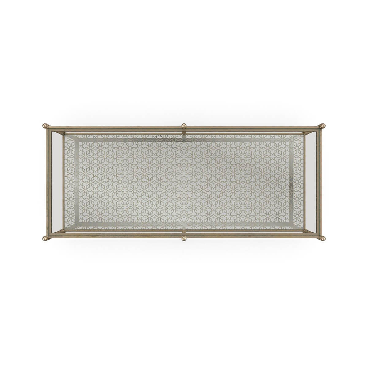 Glass and gold modern coffee table top view.