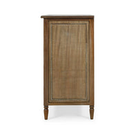 Side view of mahogany chest of drawers, closed.
