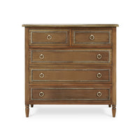 Front view of mahogany chest of drawers, closed.