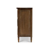 Side view of wooden mahogany antique dresser.