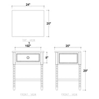 Dimensional diagram of mahogany nightstand, top and front views.