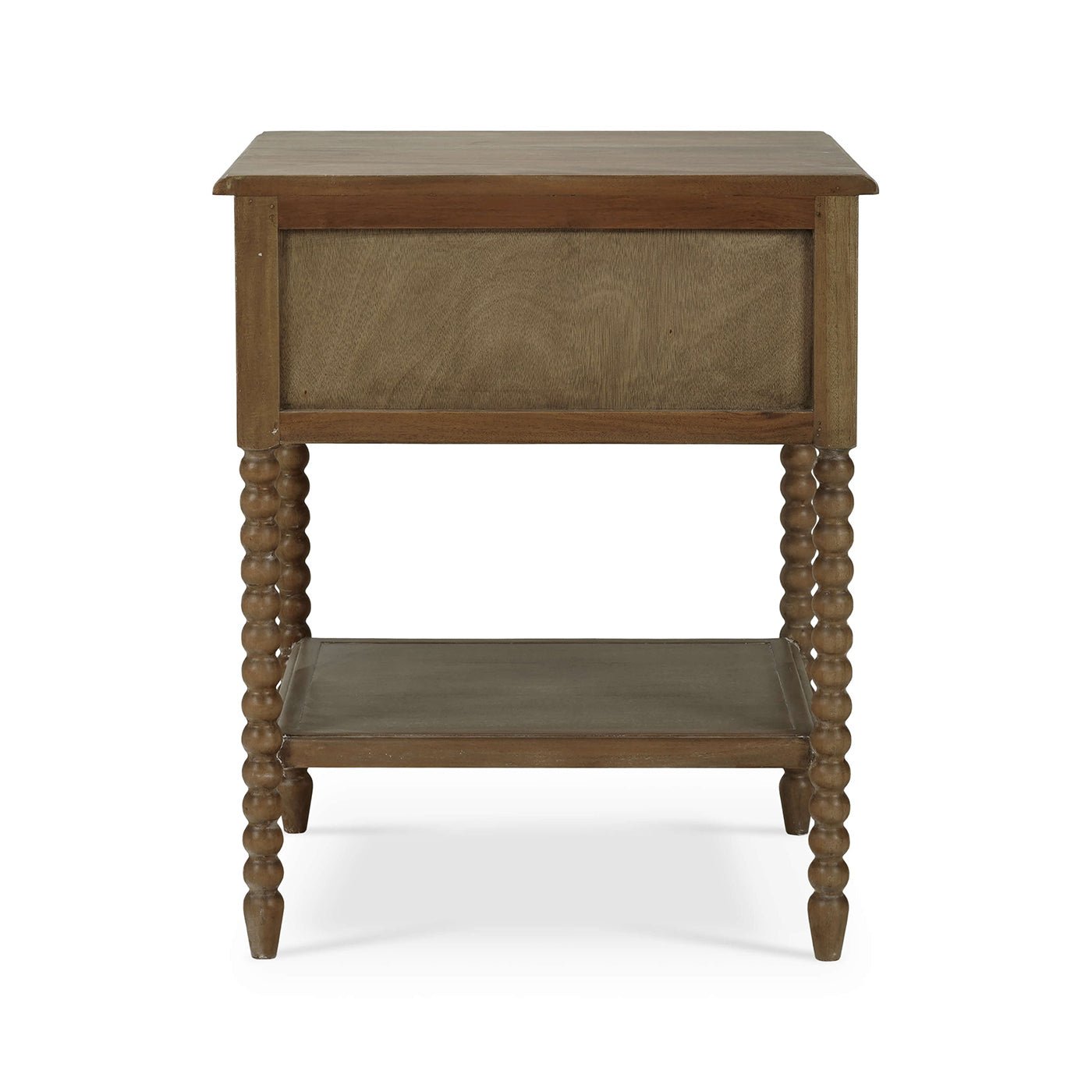 Back view of mahogany antique nightstand.