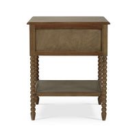 Back view of mahogany antique nightstand.