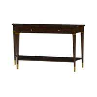 Mahogany classic console table front angled view.