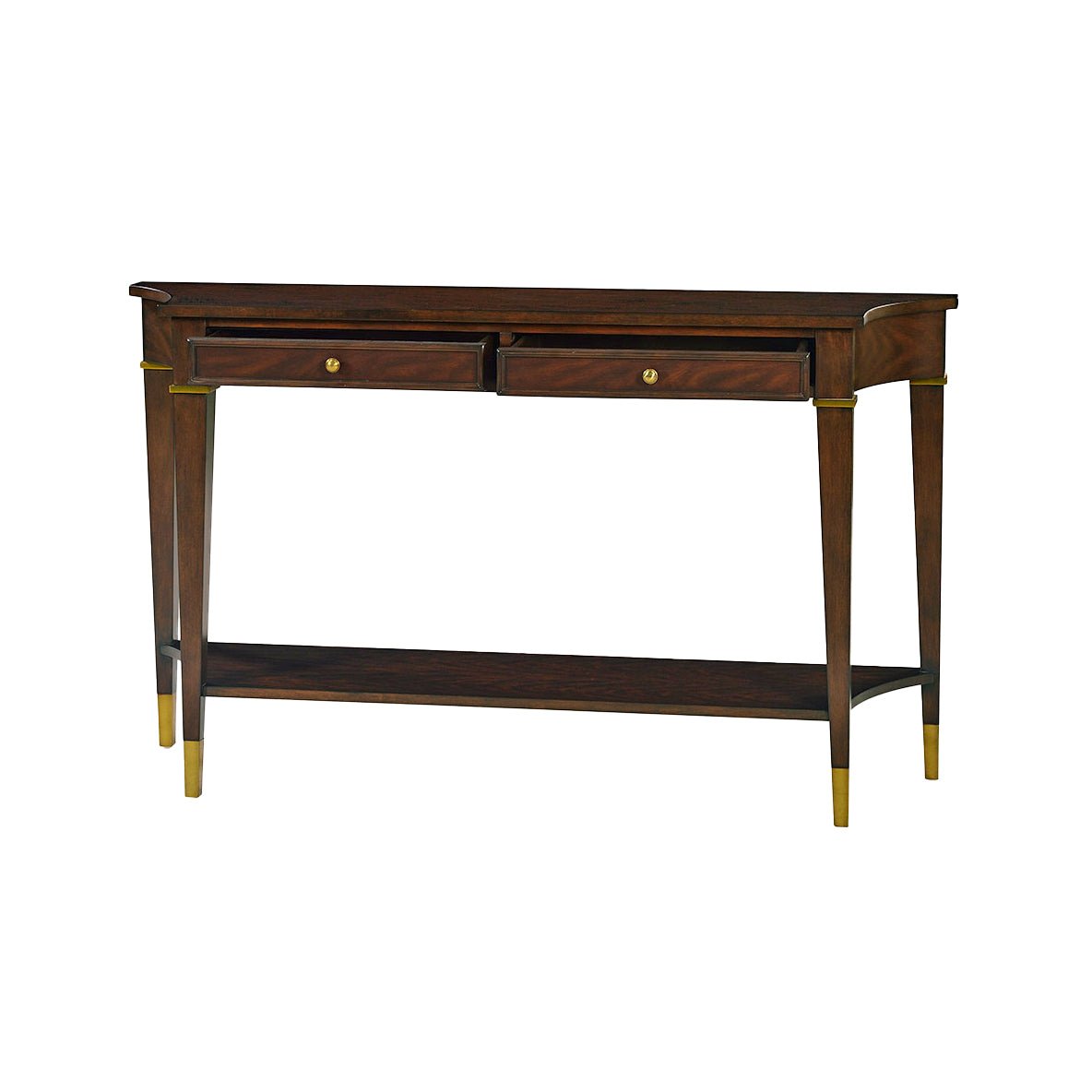 Rear angled view of mahogany classic console table.
