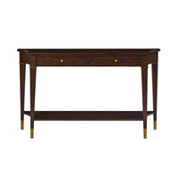 Front view of mahogany classic console table.