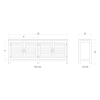 Mahogany coastal sideboard dimensions diagram, front and side views.