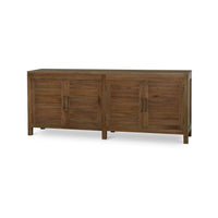 Mahogany coastal sideboard angled view, closed doors.