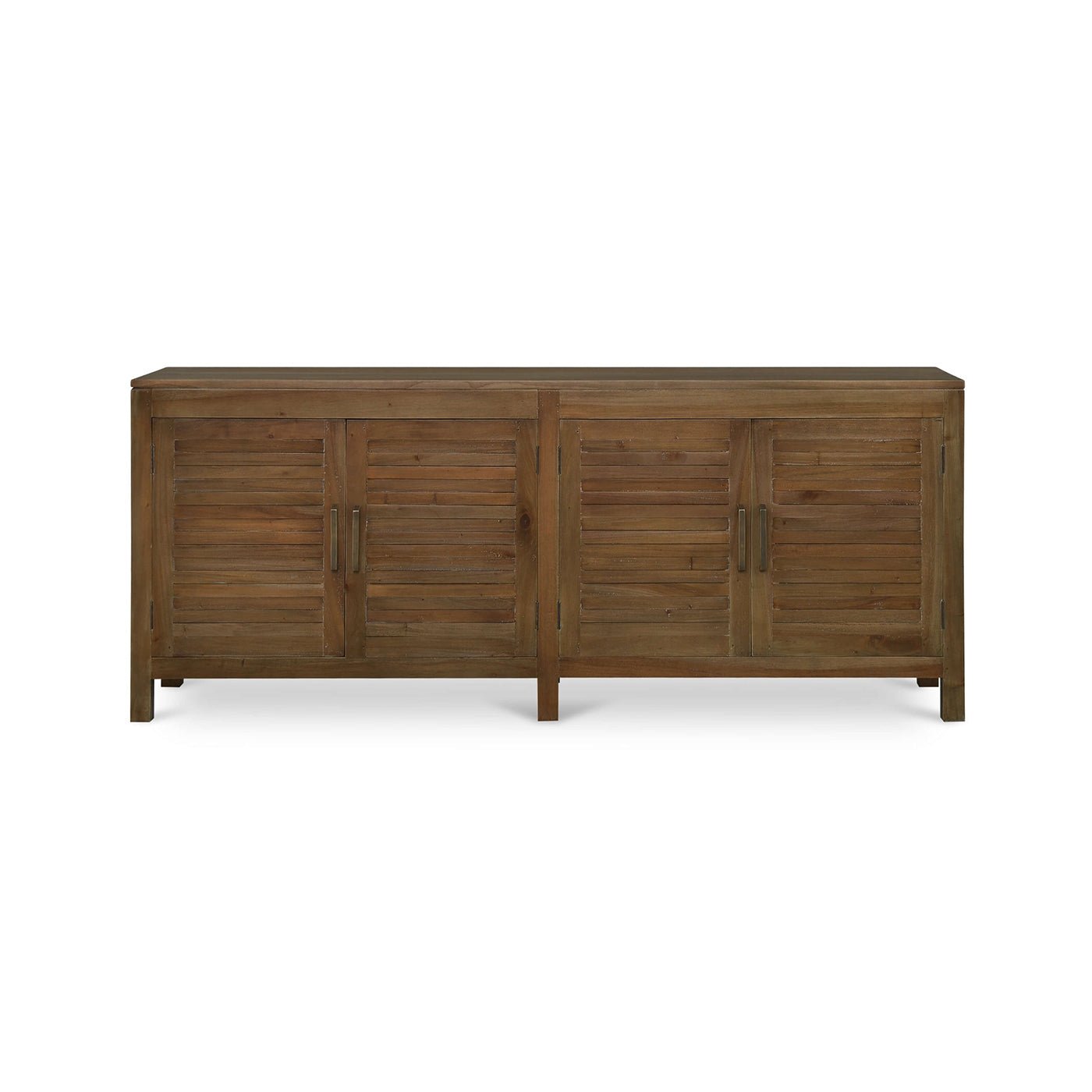 Mahogany coastal sideboard front view, closed doors.