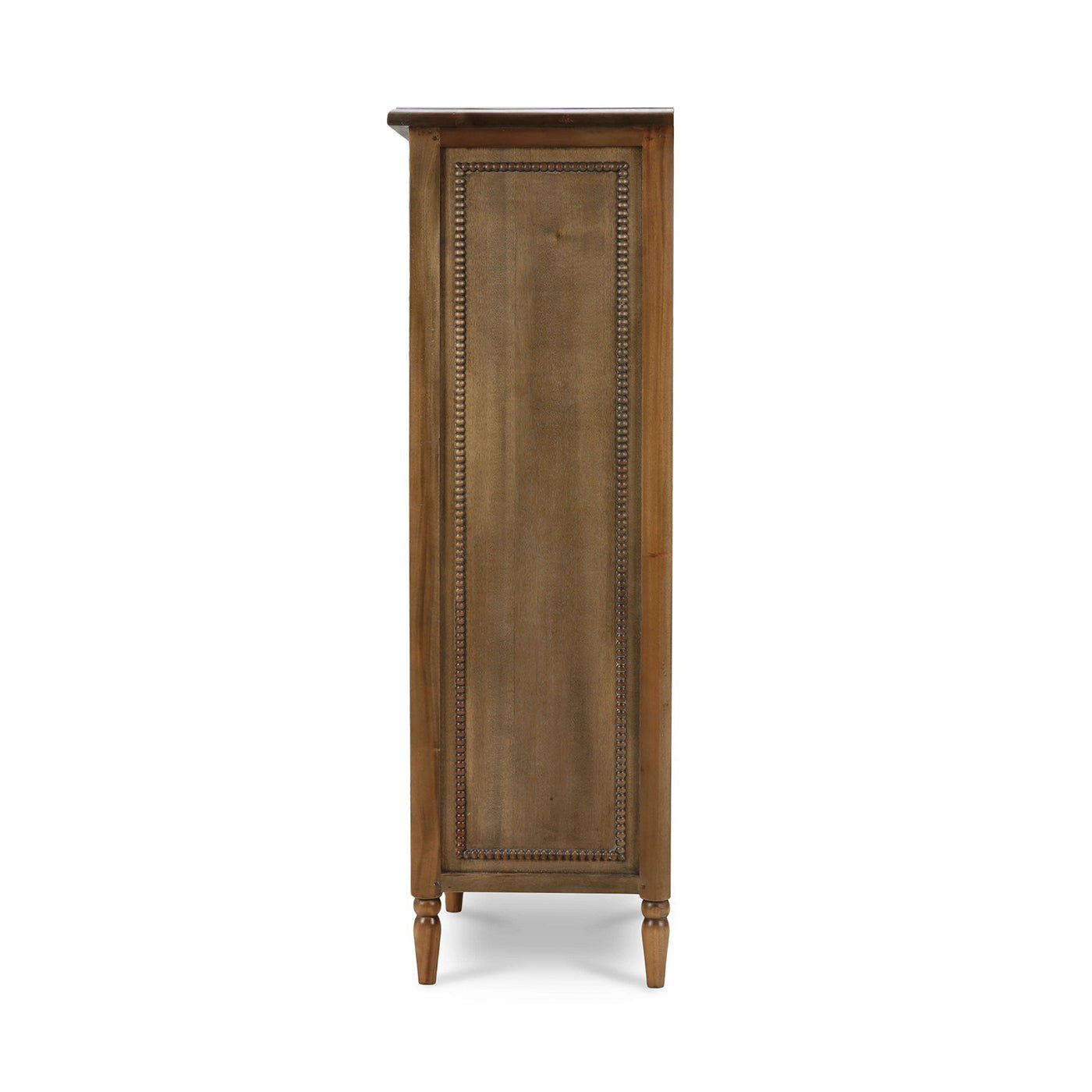 Side profile of mahogany lingerie chest.