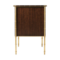 Side view of mahogany mid-century modern nightstand.