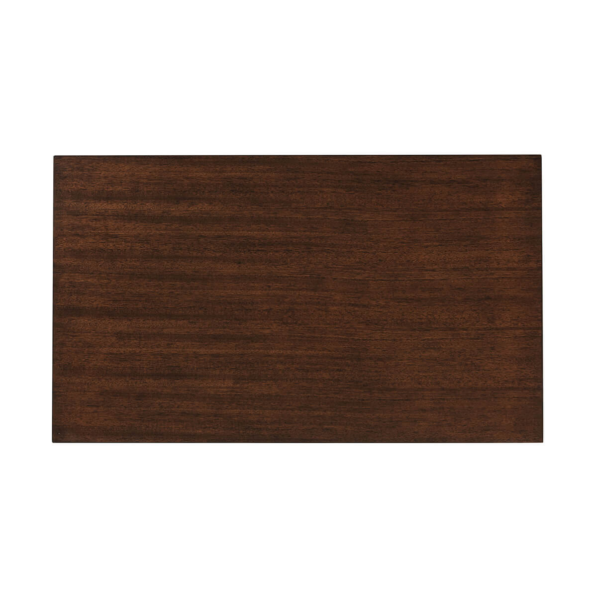 Top view of mahogany nightstand surface, wood grain.