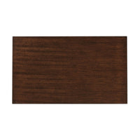 Top view of mahogany nightstand surface, wood grain.