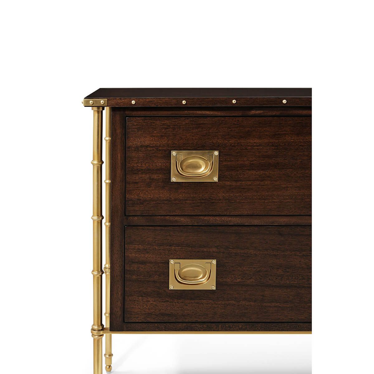 Top half detail of mahogany mid-century nightstand.