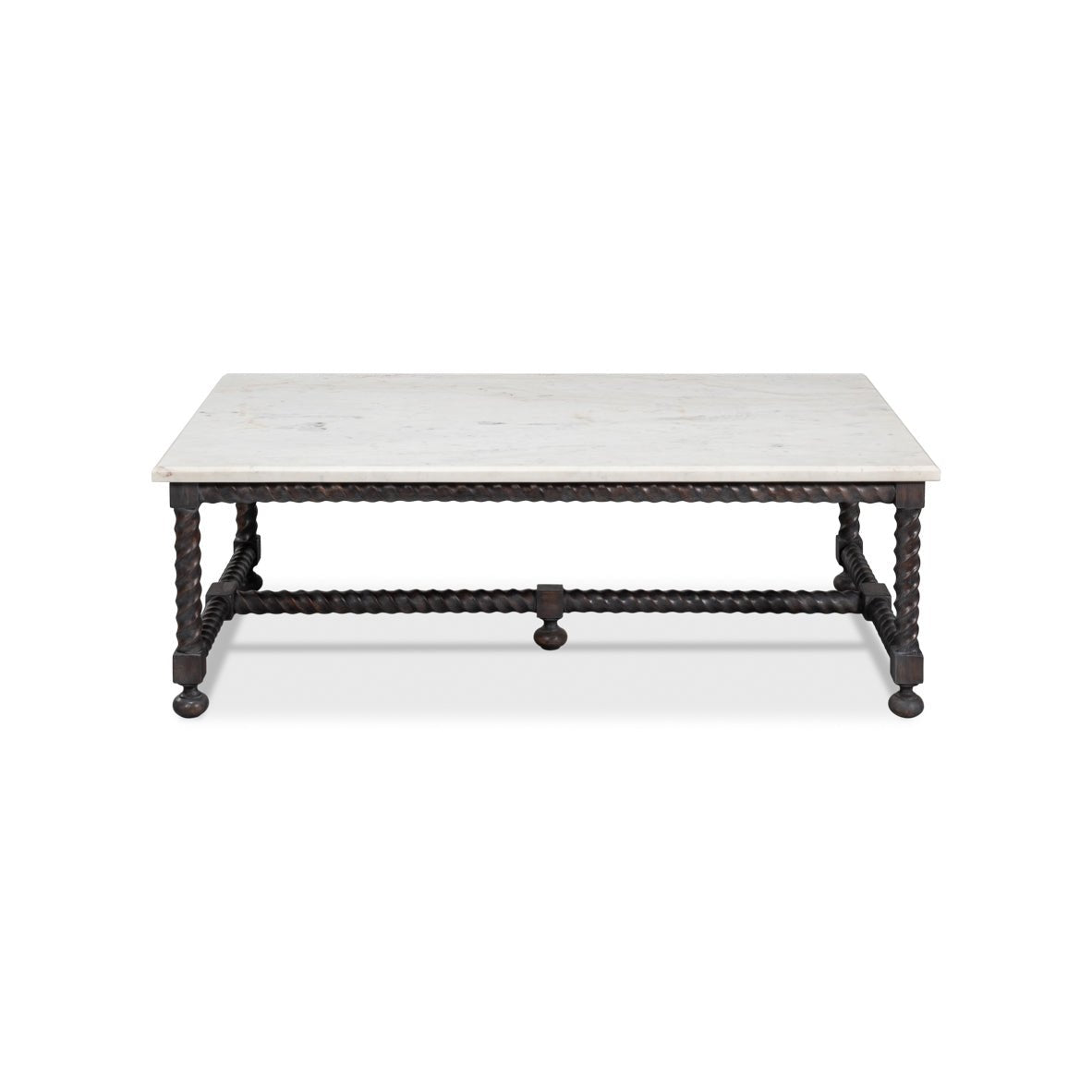 Front view of marble coffee table.