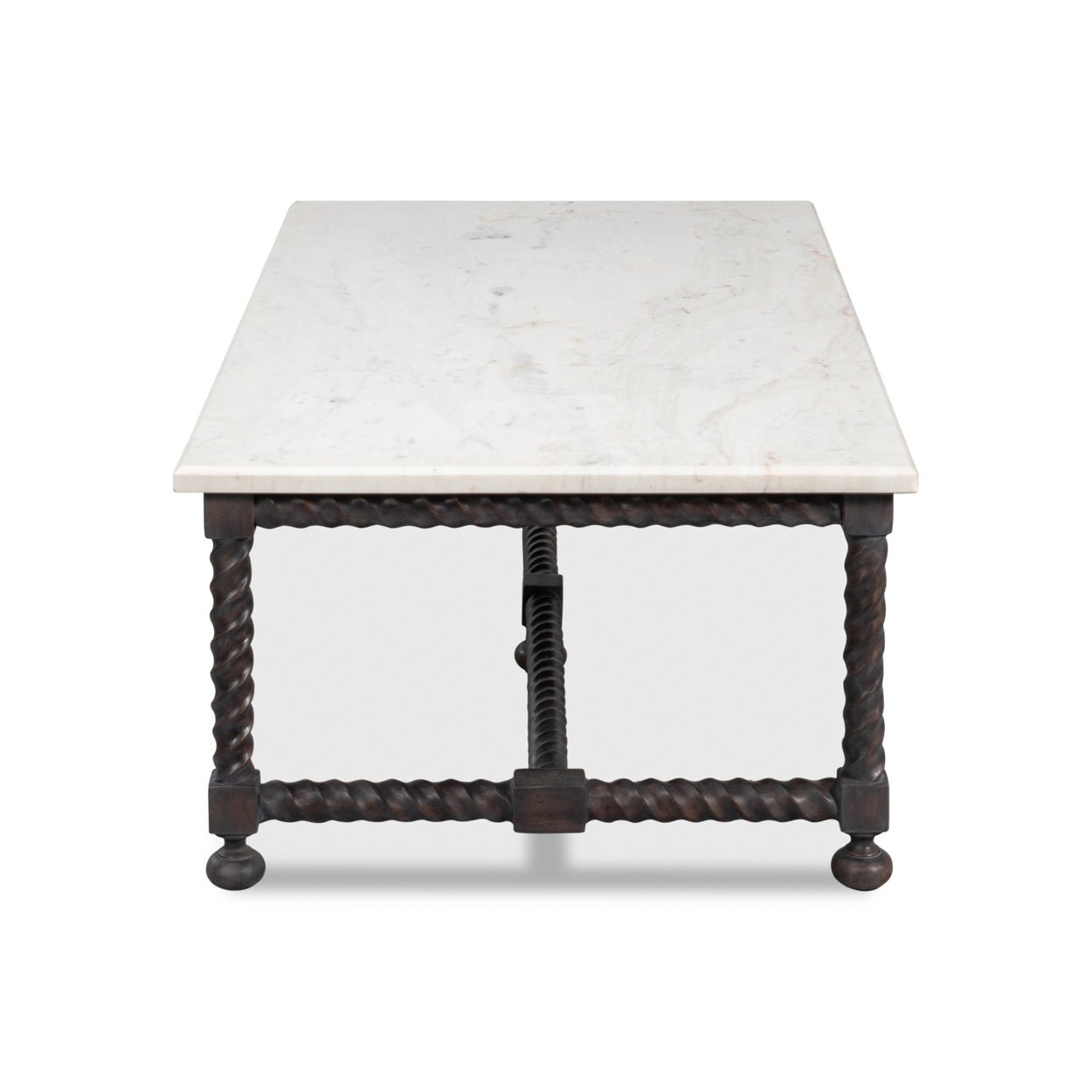 End view of marble coffee table.