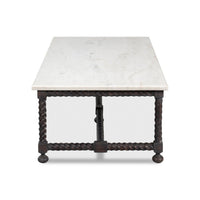 End view of marble coffee table.