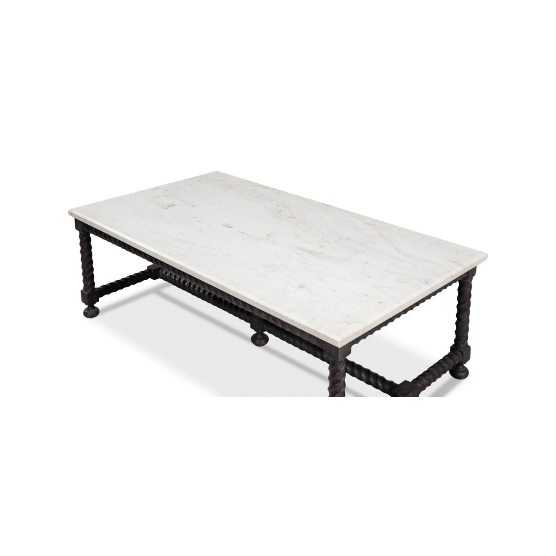 Top view of marble coffee table surface.