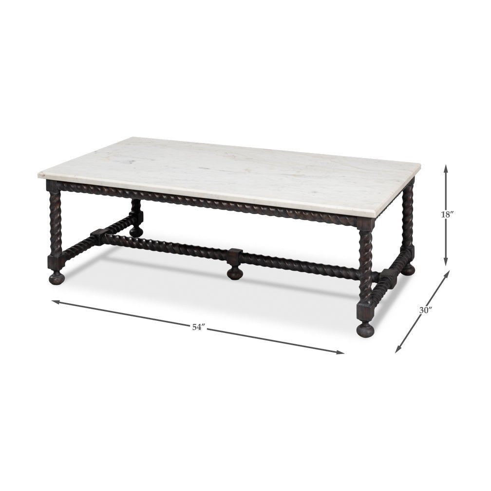 Coffee table with dimensions annotated.